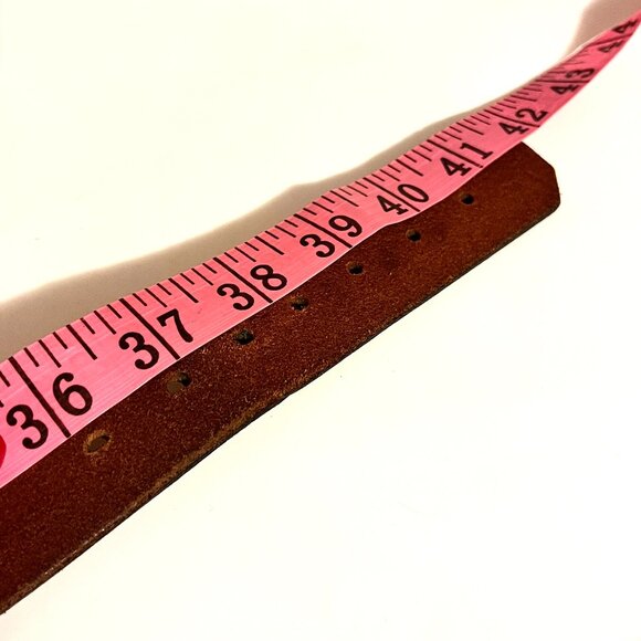 VINTAGE BROWN LEATHER Belt Solid Brass Buckle Made Distressed Patina Boho - Picture 15 of 15